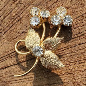 STUNNING Two Flower Clear Rhinestone Brooch/Pin